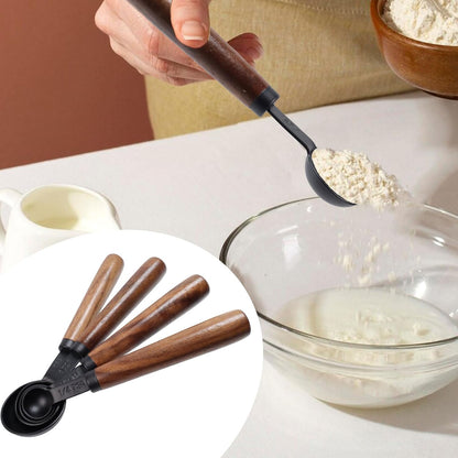 1pcs 1/3 Cup Measuring Cup with Wooden Handle Stainless Steel Measuring Scoop 80ml Measuring Spoon Black 1/3 Measuring Cups for Baking Cooking Wet and Dry Ingredients (80ml)