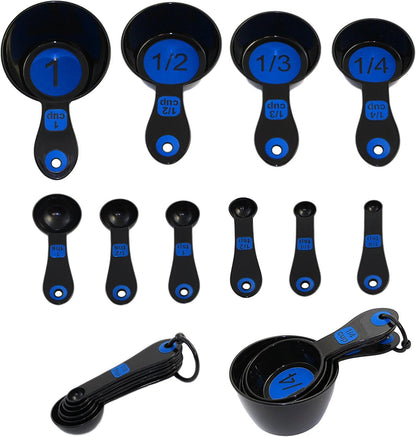 Set of 10 Piece Measuring Spoons and Measuring Cups (White & Blue)