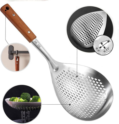 Stainless Steel Colander Strainer Pasta Food Noodle Grease Drain Fine Mesh Metal Kitchen Universal Clip on Spider Handle