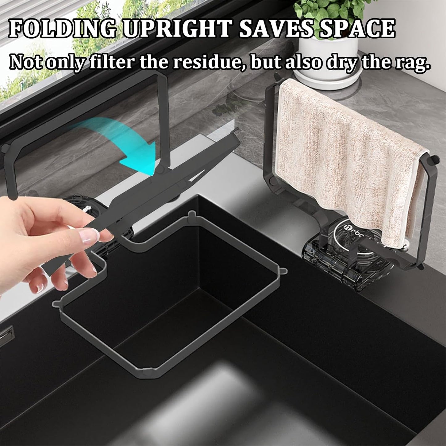 Kitchen Sink Strainer with 100 PCS Filter Mesh Bag, Food Waste Filter Basket, Suction Cup Folding Washing Vegetables and Fruits Drying Bag Holder(Silver)