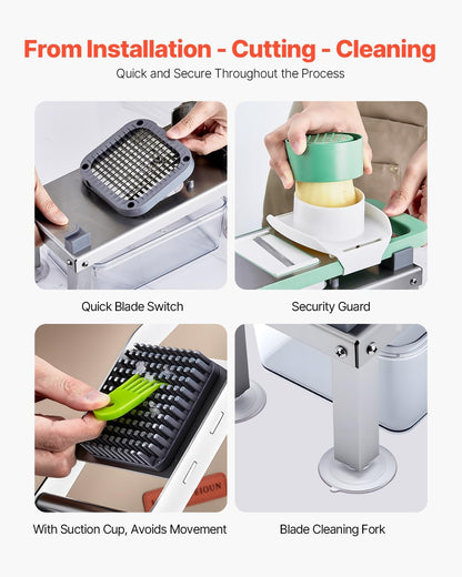 VEVOR Vegetable Chopper Mandoline Slicer, All-in-1 Food Veggie Cutter with 9 Stainless Steel Blades, Cheese Grater Onion Potato Dicer with Container,Salad Spiralizer Kitchen Gadgets&Essentials