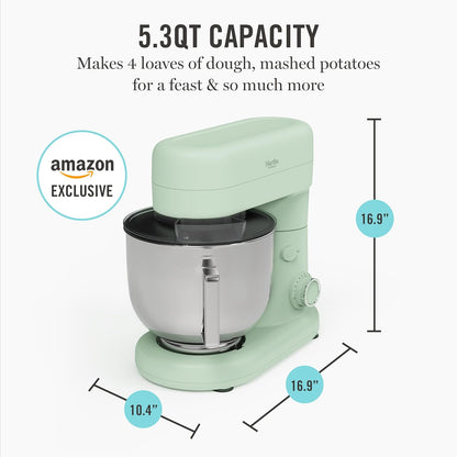 Martha Stewart Tilt-Head Stand Mixer, 12 Speed, 5.3QT Stainless Steel Bowl, Splash Guard with Pour Chute, Whisk, Dough Hook, Flat Beater, Electric Kitchen Baking Mixer, Bread, Cake, Whip, Sky Blue