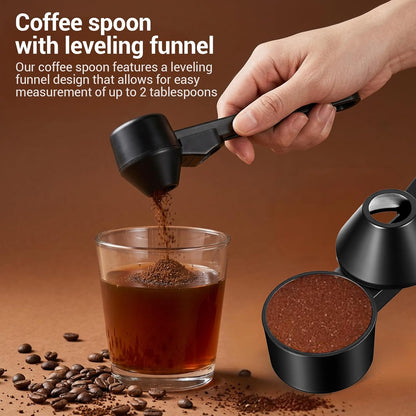 cobee Coffee Scoop With Funnel, Measuring Spoon Slide Scoop for Ground Coffee Protein Powder Reusable Pods(Black)