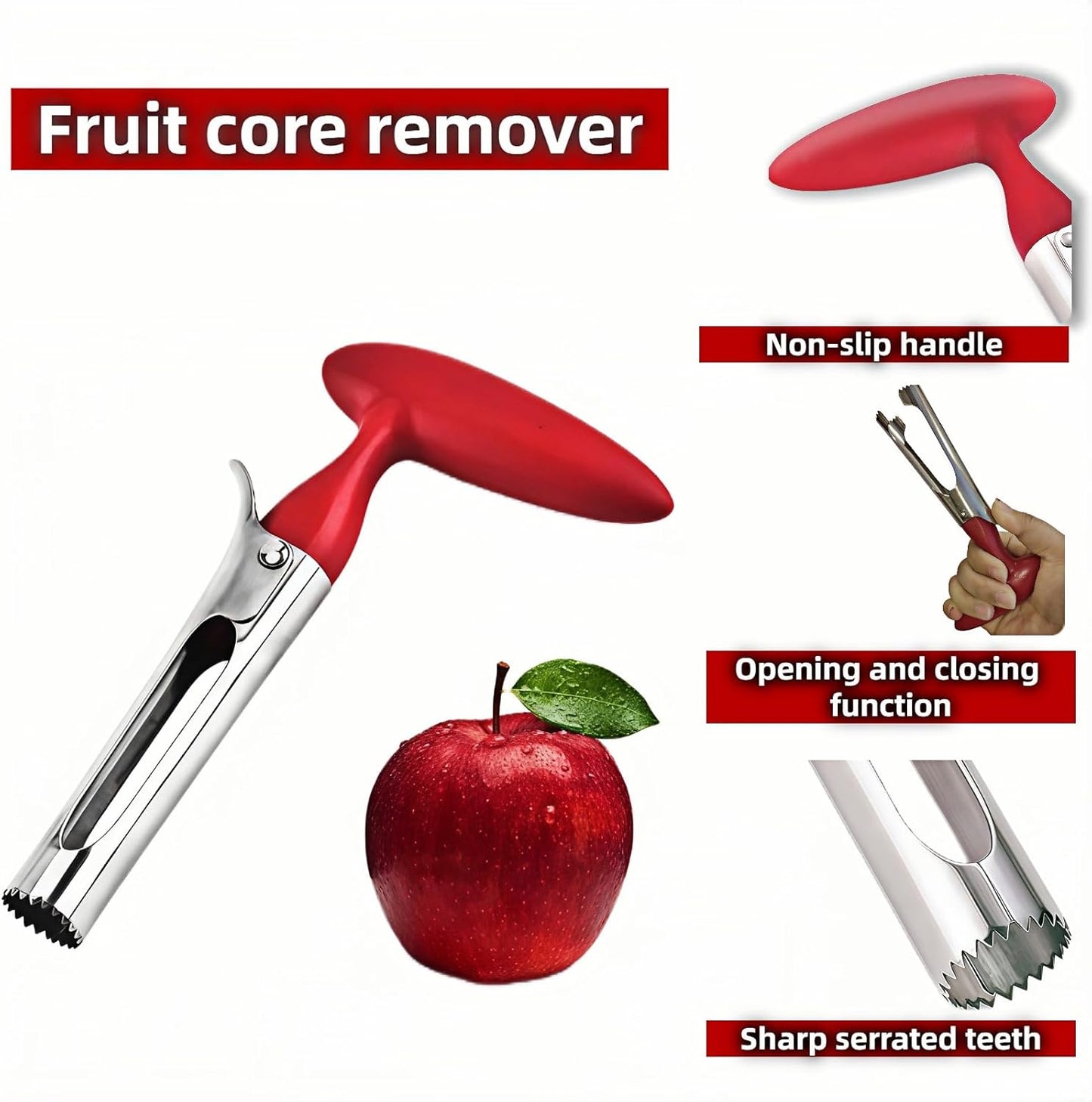 Premium Stainless Steel Apple Corer - Easy Use & Dishwasher Safe, Multi-Fruit Core Remover with Ergonomic Handle for Apples, Pears, Tomatoes & Cupcakes | Durable Kitchen Tool (Green)