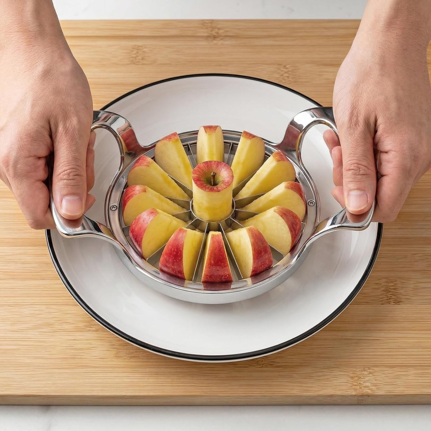 Apple Slicer and Corer, Heavy-Duty Stainless Steel Apple Cutter with 5" Large Opening, Professional 12-Blade Slicer, Dishwasher Safe