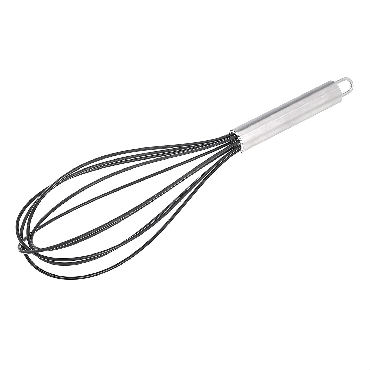 Amazon Basics Stainless Steel and Silicone Non-Stick Coated Whisk Set for Beating and Whisking, Dishwasher Safe, 8", 10", and 12", Pack of 3, Black
