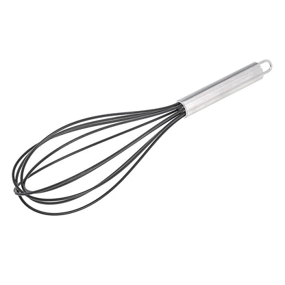 Amazon Basics Stainless Steel and Silicone Non-Stick Coated Whisk Set for Beating and Whisking, Dishwasher Safe, 8", 10", and 12", Pack of 3, Black