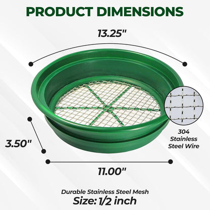 SE 13.25 Inch Wide Stackable Classifier Gold Prospecting Pan - 1/8 Inch Stainless Steel Mesh Sifting Pan, Green