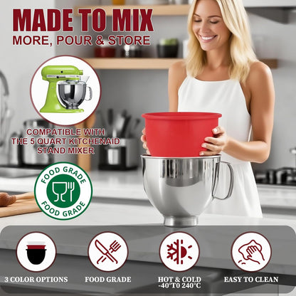 GuanQiao Silicone Bowl Liners for 5 Qt KitchenAid Mixers, 3 Liners with Lids