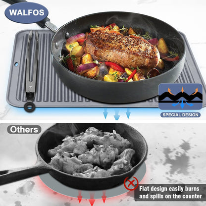 Walfos Silicone Trivet Mats - 4 Heat Resistant Pot Holders, Multipurpose Non-Slip Hot Pads for Kitchen Potholders, Hot Dishers, Jar Opener, Spoon Holder, Food Grade Silicone & BPA Free (Black)