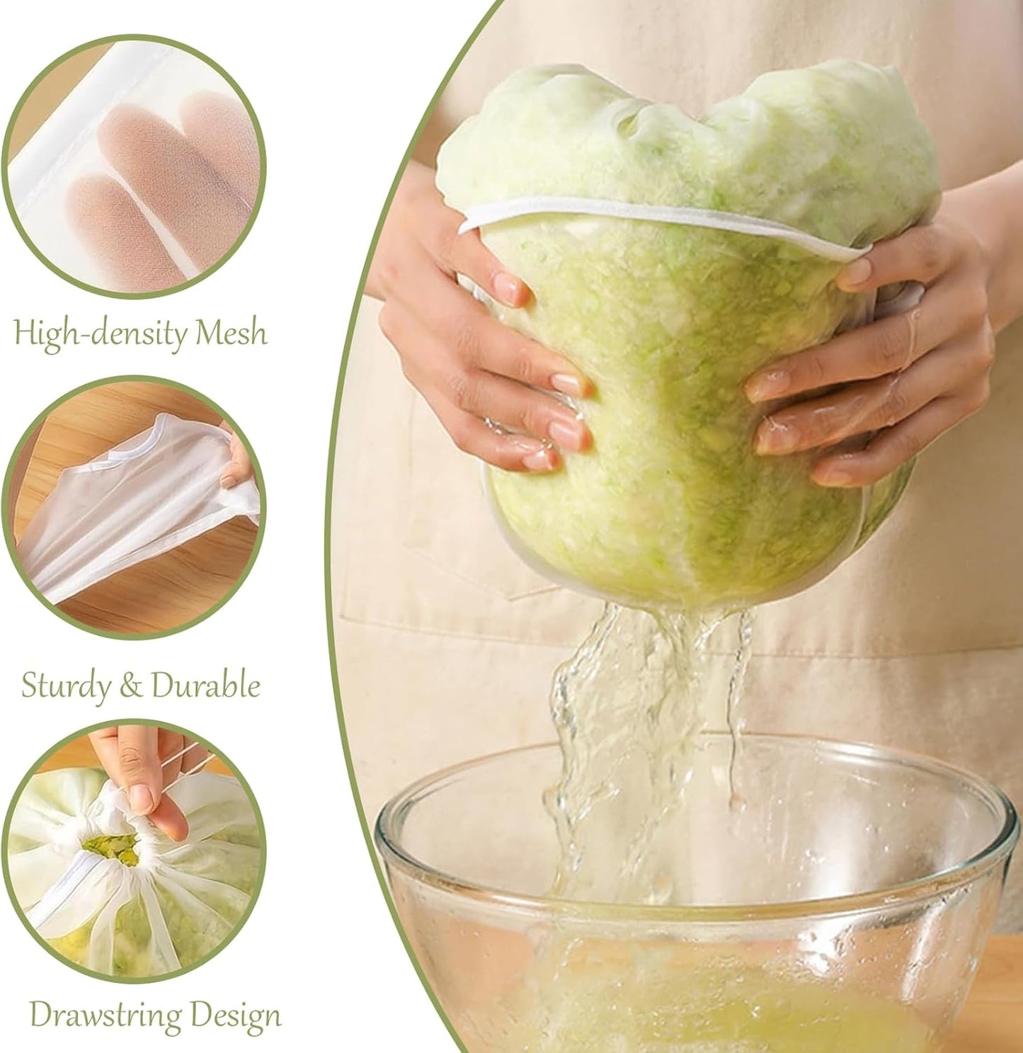 5PCS Ultra Fine Mesh Strainer Bags, Cheese Cloth Bags for Straining, Reusable Nylon Cheese Cloth Filter Bag for Filter NutMilk, Coffee, Milk, Butter, Juices and Fresh Cheese (Medium)