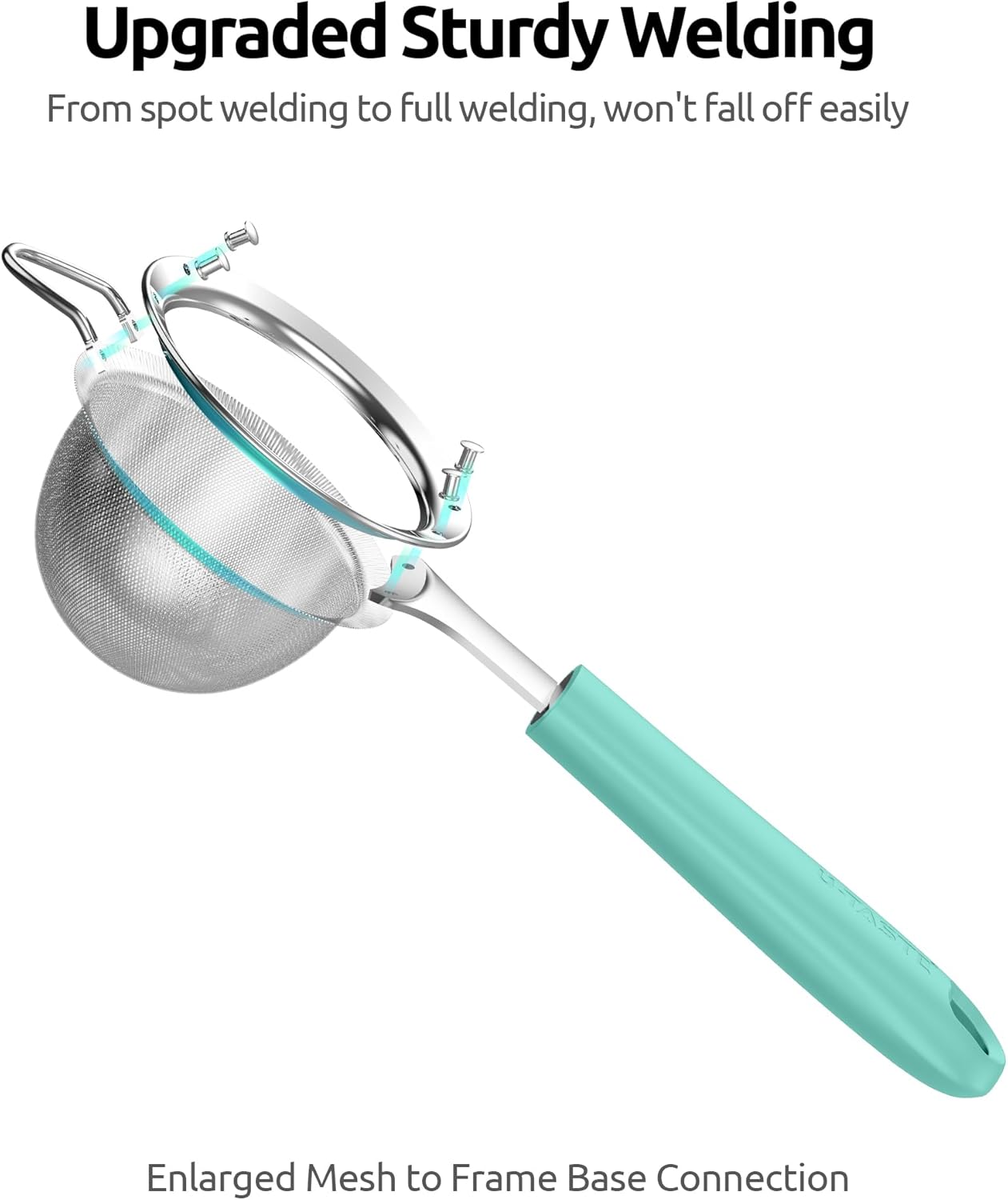U-Taste Medium Fine Mesh Strainer: 18/8 Stainless Steel 4.73in 30 Mesh Kitchen Food Sieve with Sturdy Riveted Silicone Handle, Heavy Duty Deep Handheld Metal Colander for Rice, Quinoa, Flour (Black)