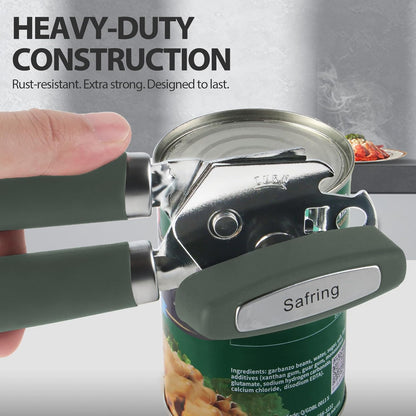Safring Can Opener Manual, Heavy Duty Handheld Strong Can Opener with Soft Touch Handle, Sharp Blade Smooth Edge, Can Openers with Multifunctional Bottle Opener, Black