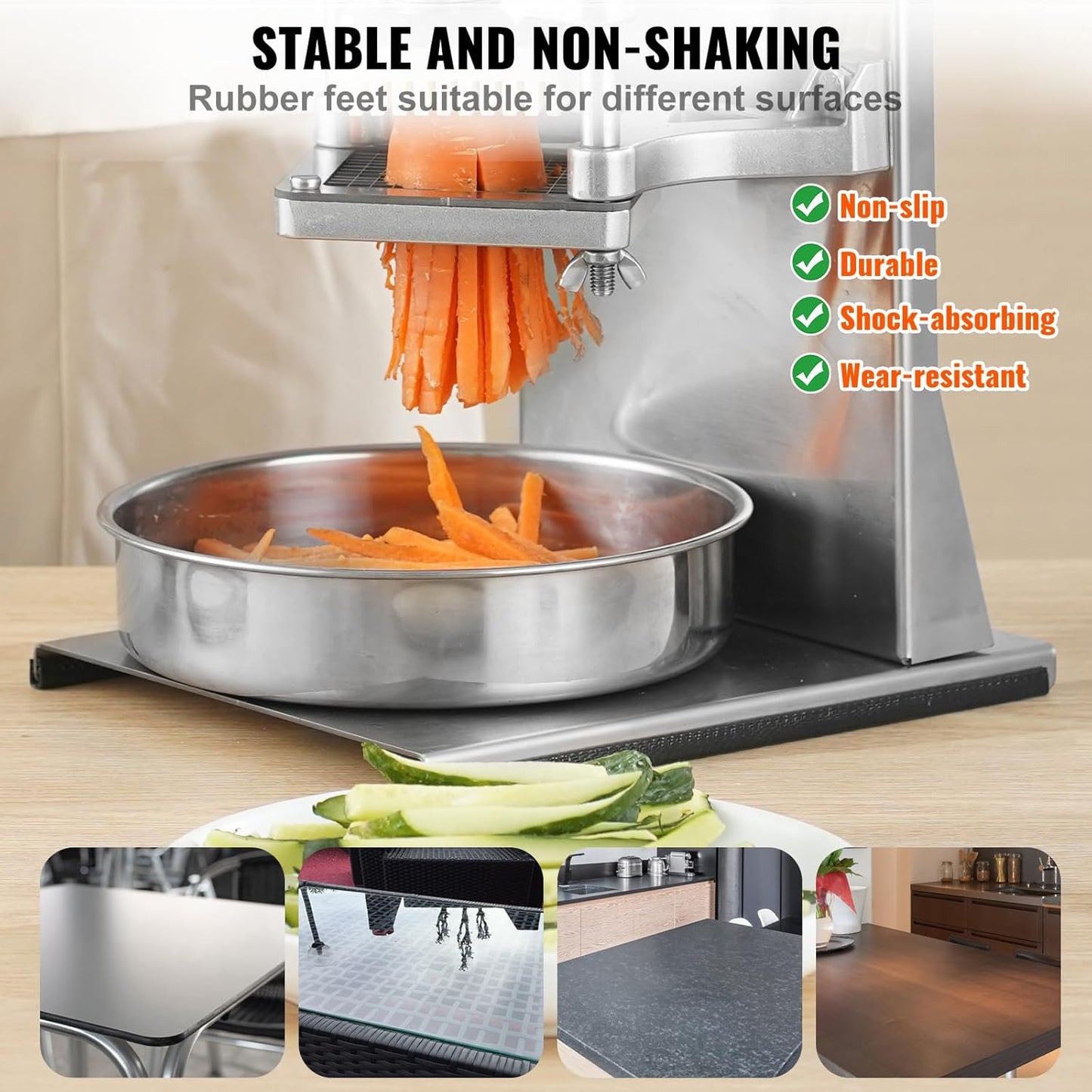 VEVOR French Fry Cutter, Ergonomic Potato Slicer with 3 Blades (1/2", 3/8", 1/4") & Juicer Plate, Easy-Replace Vegetable Chopper Dicer for Carrot, Onion, Lemon, Ideal for Home & Commercial Kitchens