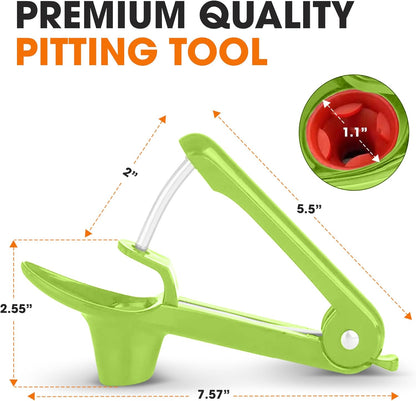 Cheer Collection Stainless Steel Cherry and Olive Pitter – Small Cherry Pitter Tool for Easy Seed Removal, Pit Remover & Olive Press, Ergonomic One-Hand Design for Quick and Mess-Free Pitting,Green
