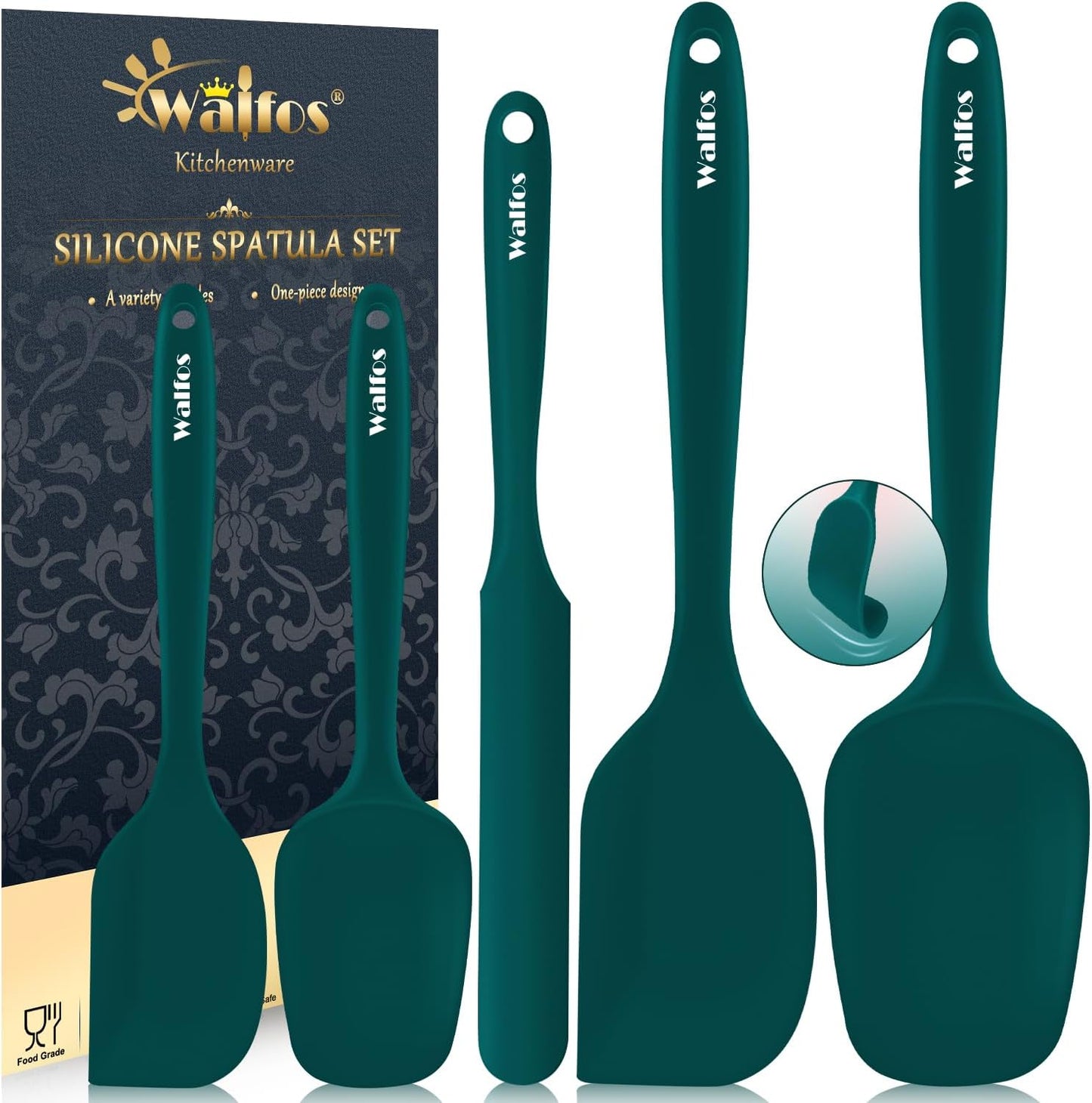 Walfos Silicone Spatula Set of 5 - (600°F) High Heat Resistant Kitchen Scraper Spatulas, One-Pieces Seamless Design, Perfect for Cooking Mixing & Baking - BPA Free and Dishwasher Safe,black