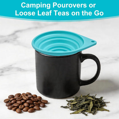 Collapsible Silicone Funnel Strainer, 4” Ultra Fine 40-Mesh Stainless Steel Filter for Coffee, Tea, Wine, Cocktails – BPA-Free Foldable Kitchen Sieve for Camping & RV (Blue)