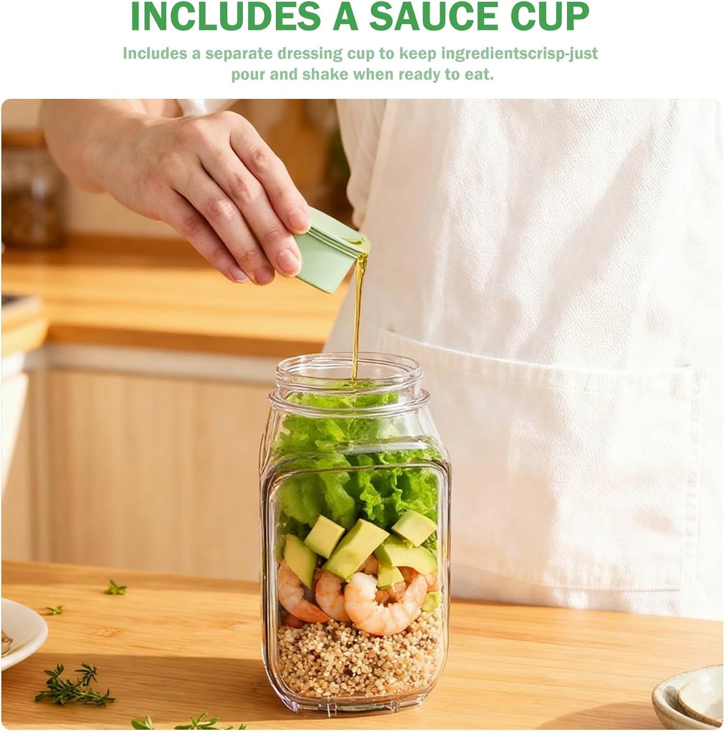 2 Pack Salad Containers with Dressing Cup, Leakproof Salad Jars with Side Hatch, Portable Food Storage Jars with Lid for Meal Prep, Lunch, Picnic & Travel, Reusable Airtight Tritan Canisters