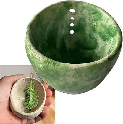2026 Latest Herb Stripper Pottery Bowl Cutter Tool: Stripping Ceramic Fresh Herbs Kale Striper Cilantro Cutting Razor Gifts Herbalists Peeler Shredder Chopper Clay Copper Small Cup Grater (BLUE)