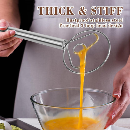 TEEVEA Danish Dough Whisk Stainless Steel for Sourdough Pizza and Bread Baking