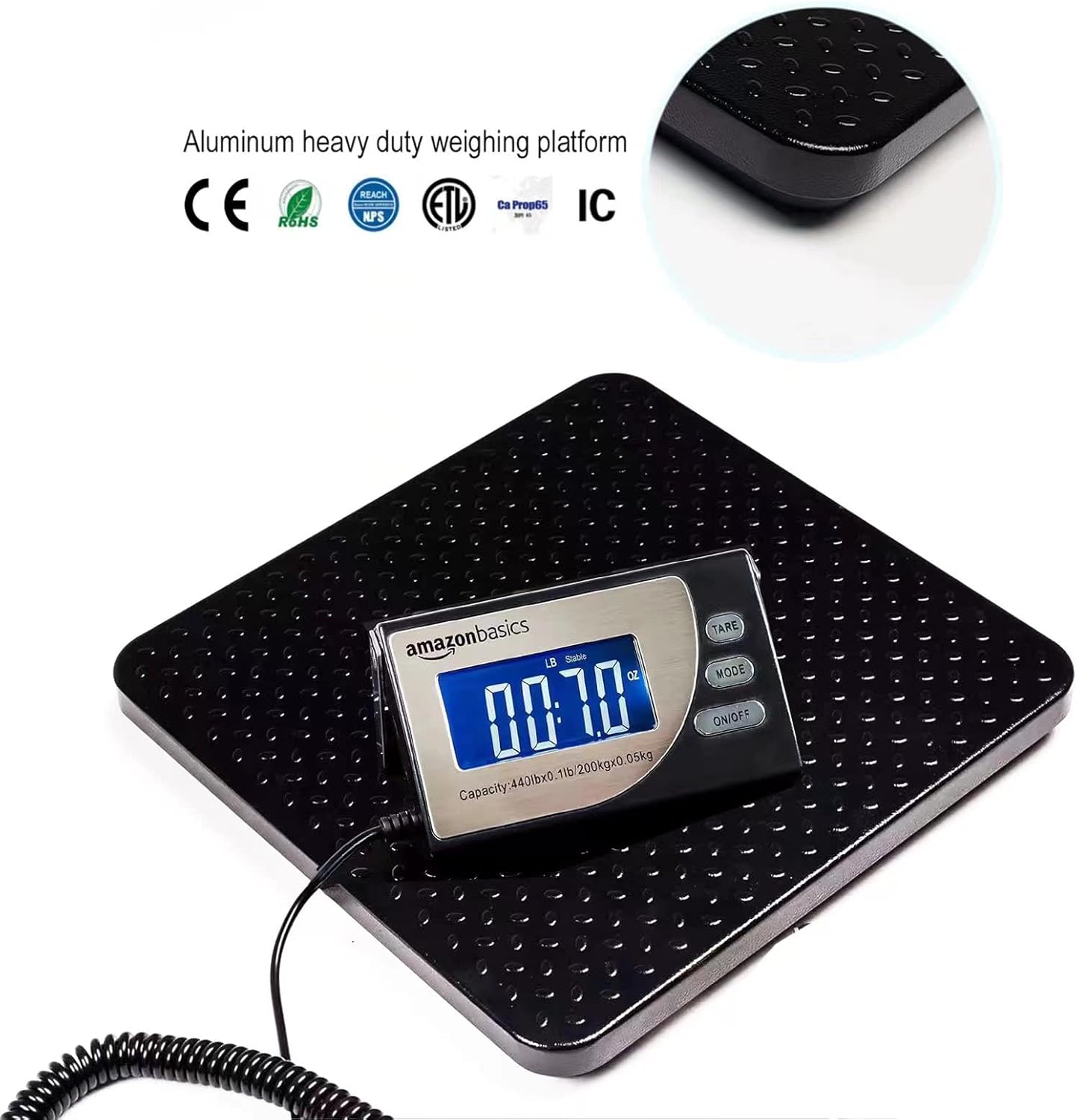 Amazon Basics Digital Postal Shipping Scale with Tare Function, AC Adapter, 65 lb Capacity, 0.1 oz Readability, LCD Display, Black