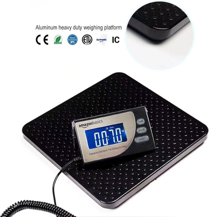 Amazon Basics Digital Postal Shipping Scale with Tare Function, AC Adapter, 65 lb Capacity, 0.1 oz Readability, LCD Display, Black