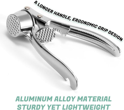 Stainless Steel Garlic Press and Mincer Set, Heavy Duty Garlic Crusher with Ergonomic Handle Rustproof Easy Squeeze Garlic Press Stainless Steel Professional Garlic Mincer Tool for Kitchen Use