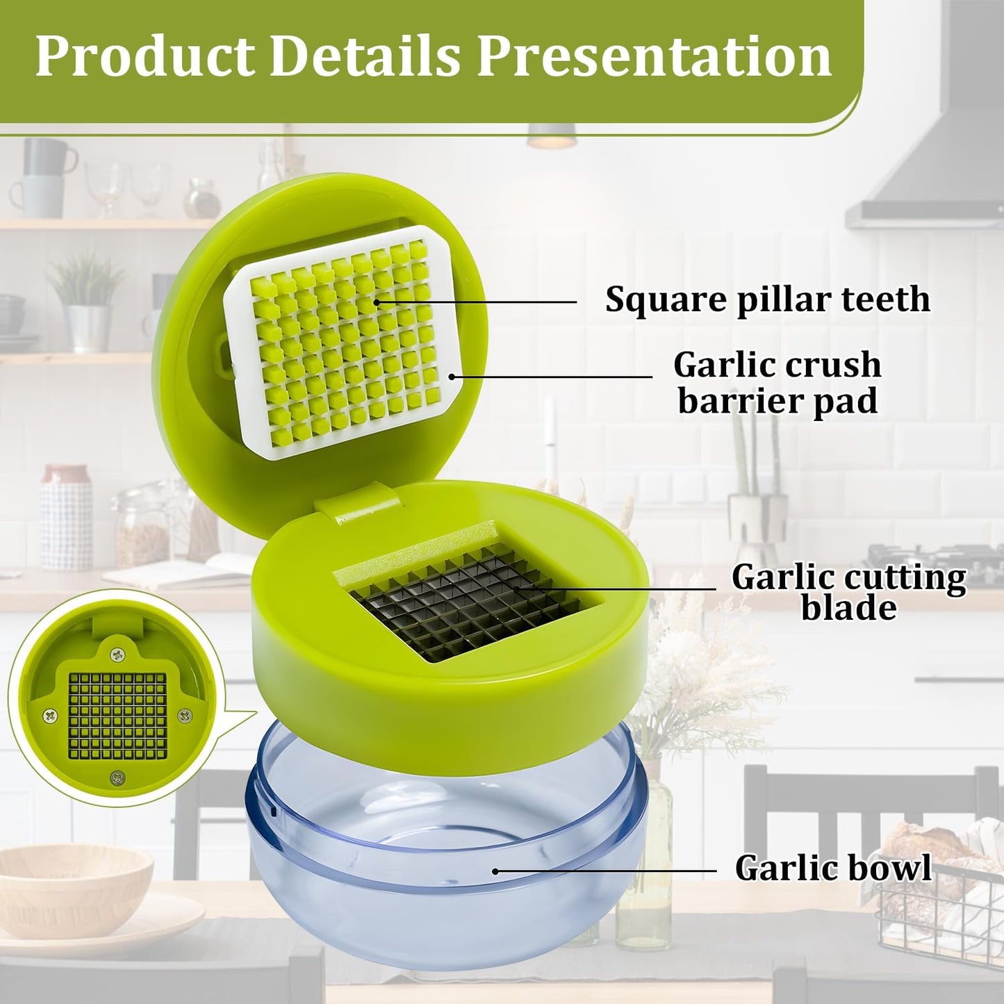 2 Pcs Garlic Press Stainless Steel,Mini Garlic Chopper,with Peeler，Cleaning Brush and Scrapers