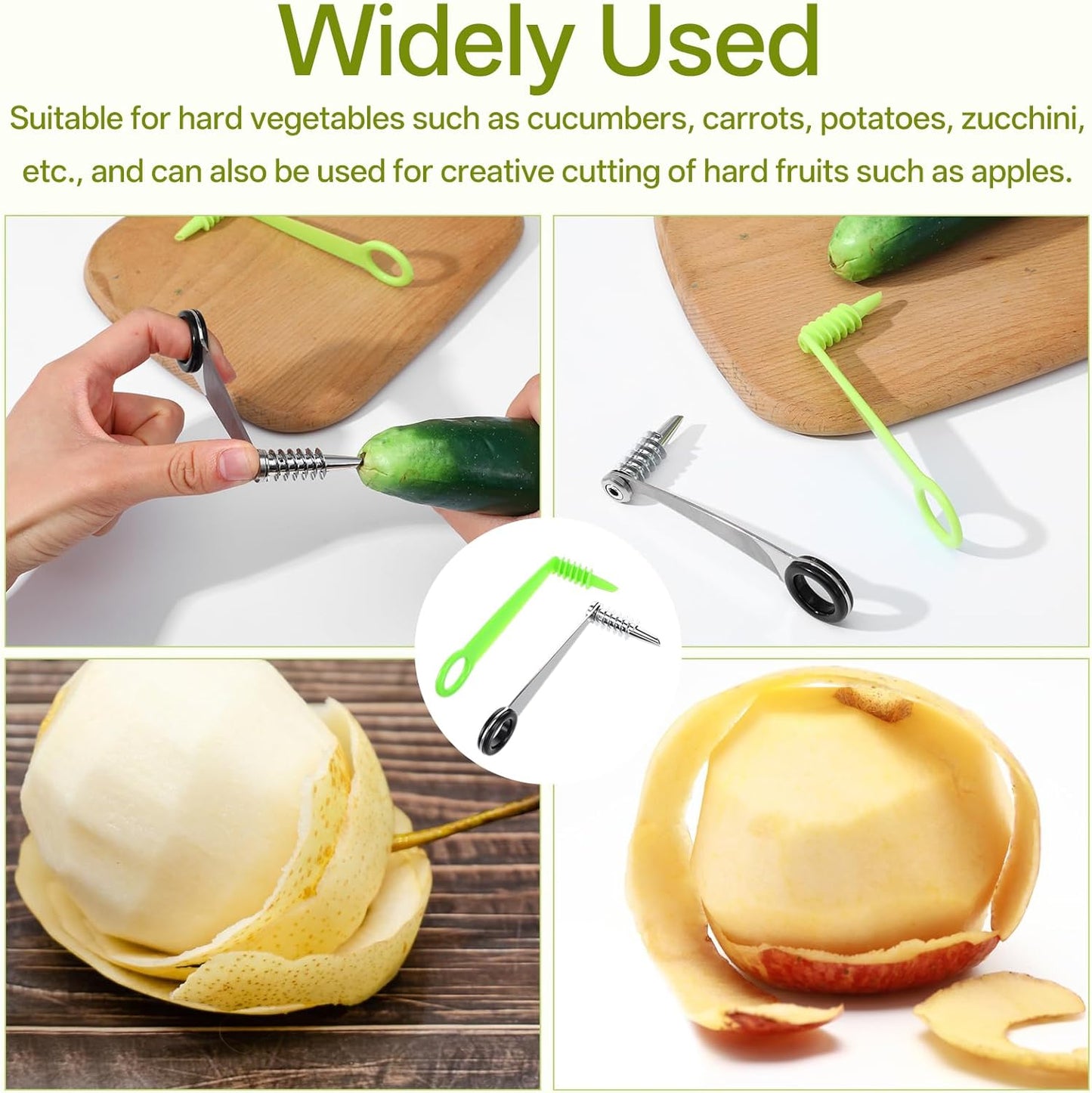 WLLHYF 3 Pcs Spiral Potato Cutters, Stainless Steel Potato Cutters Peelers Portable Vegetable Spiralizer Cutter Manual Spiral Slicer Kitchen Tools for Potatoes Tomato Cucumber Carrot Fruits