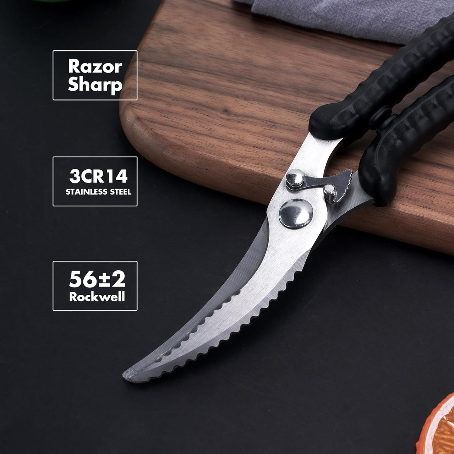 Poultry Shears, Heavy Duty Kitchen Shears With Anti-Slip Handle & Safety Lock, Poultry Scissors for Meat, Chicken, Bone,Turkey, Fish, Spring Loaded, Dishwasher Safe