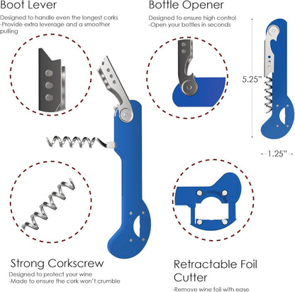 Houseables Wine Opener, Wine Key for Servers, Waiters Corkscrew, Travel Bottle Opener, Cork Screw, with Foil Cutter, Bartenders Tool, Professional, Restaurant, TSA Approved, Portable, Black, 5 1/4"