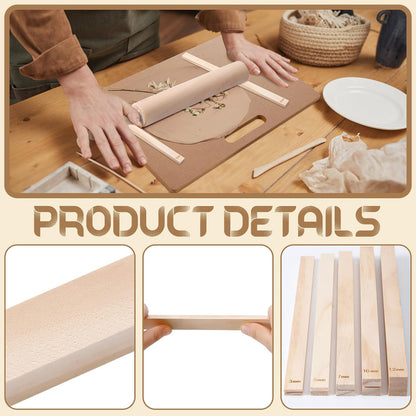 Newtay 12 Pcs Pottery Tools Include 1 Wood Rolling Pin Sculpting Polymer Clay Tools 1 Portable Pottery Wedging Board/Linen Tablecloth and 10 Pcs 5 Size Teaching Rolling Mud Stick Guide (Tablecloth)