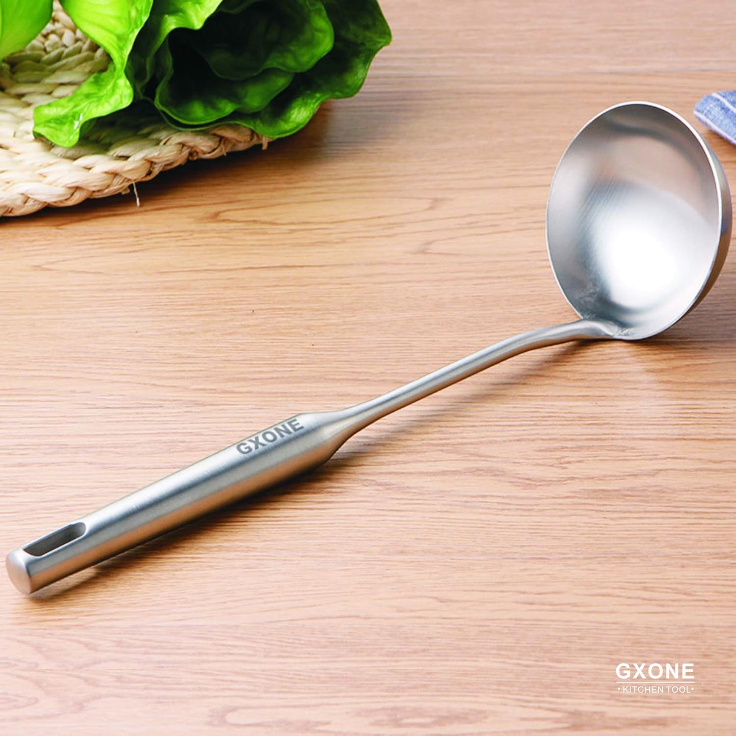 Slotted Spoon,304 Stainless Steel Skimmer Spoon with Heat Resistant Wooden Handle,Silver/15.8Inch