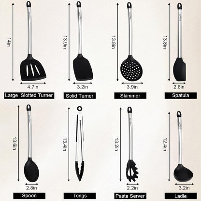 Vayvnt 4PCS Kitchen Utensils Set, Heat Resistant Silicone Utensils Set for Cooking, Non Scratch Spatula Spoons for Non Stick Pan, Large Kitchen Cooking Tools, Metal Long Handle&Dishwasher Safe, Blue