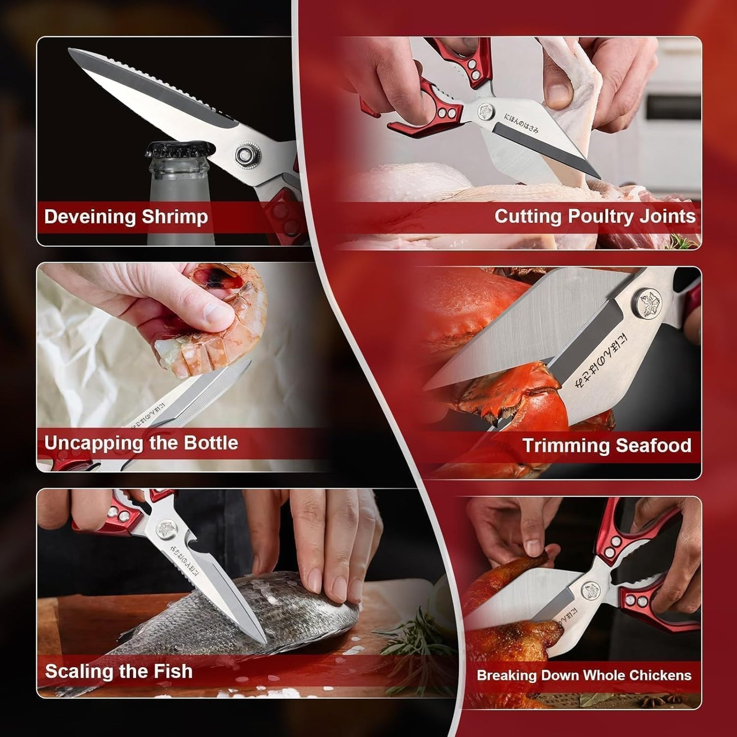 Dream Reach Poultry Shears, Heavy Duty Kitchen Shears with Serrated Edge, No Rust Spring Loaded, Multipurpose Stainless Steel Kitchen Scissors for Chicken, Bone, Meat, Turkey, Fish Thanksgiving Gifts