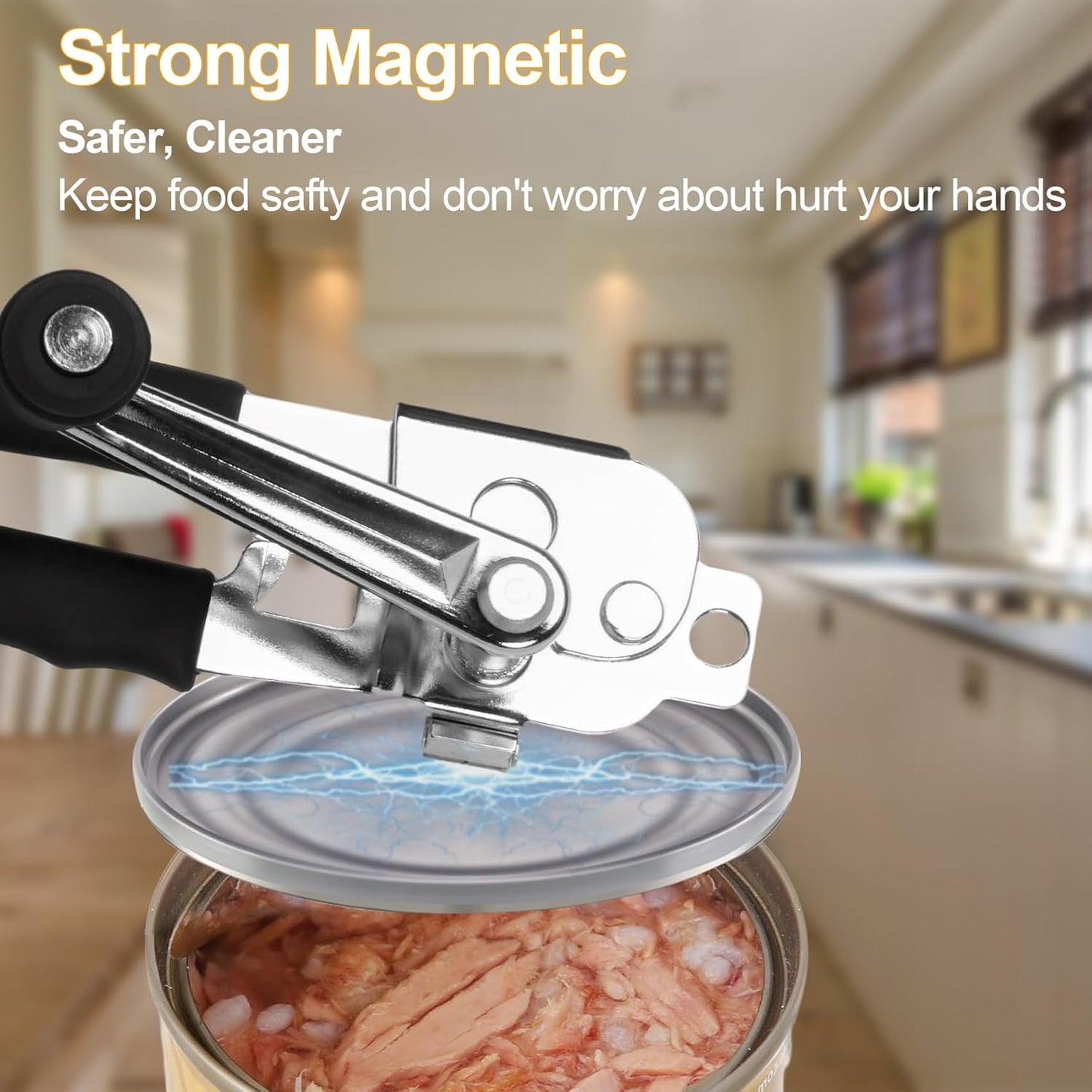 Commercial Can Opener with Magnet, Manual Heavy Duty Hand Crank Can Opener Smooth Edge with Comfortable Handles, Fit Most Size Cans, Large Cans for Seniors, Kitchen(NOT Foldable)
