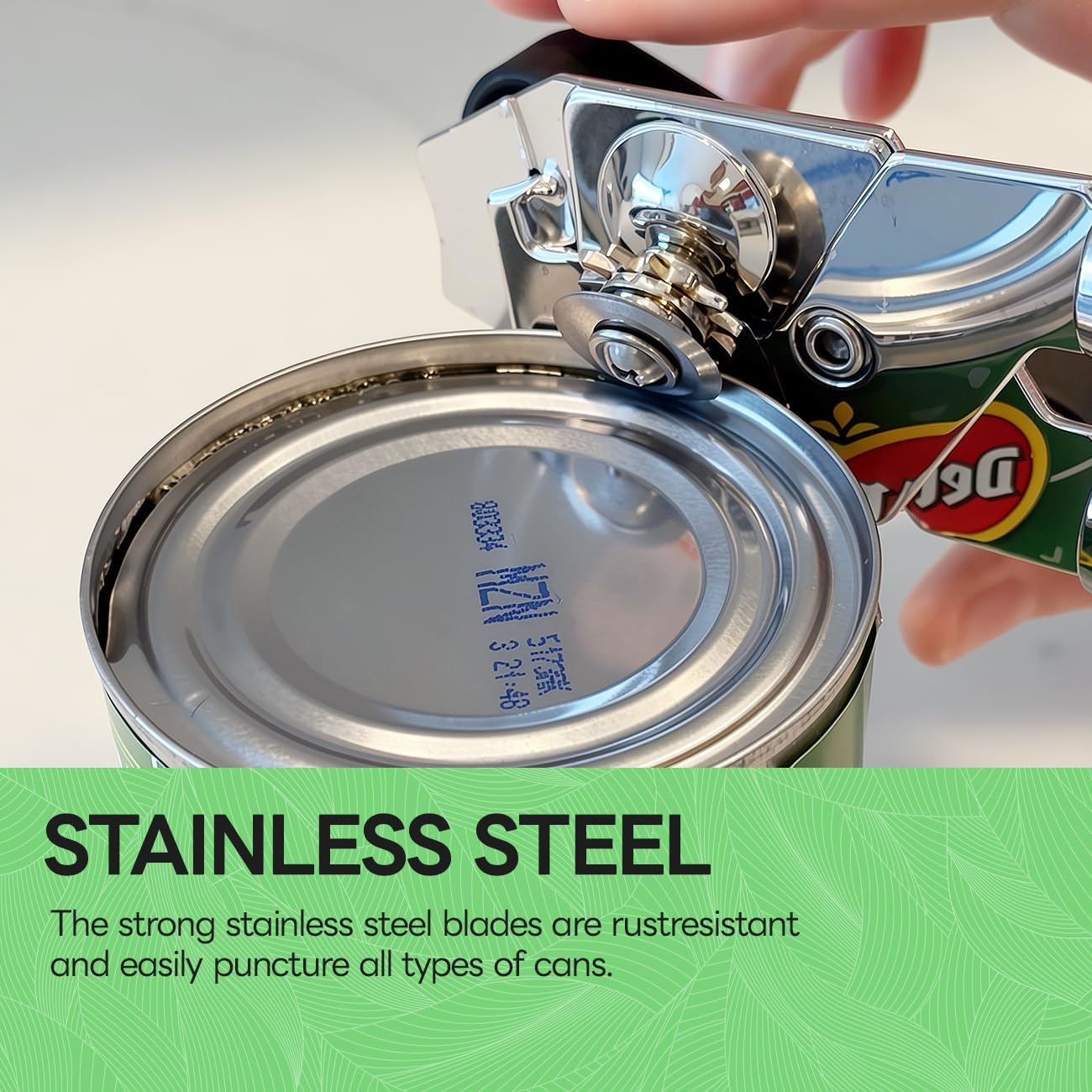 Stainless Steel Manual Can Opener with Bottle Opener - Razor Sharp Cutting Wheel, Soft Ergonomic Grip Handles, Oversized Easy-Turn Knob, Smooth Edge Safe Operation, Black