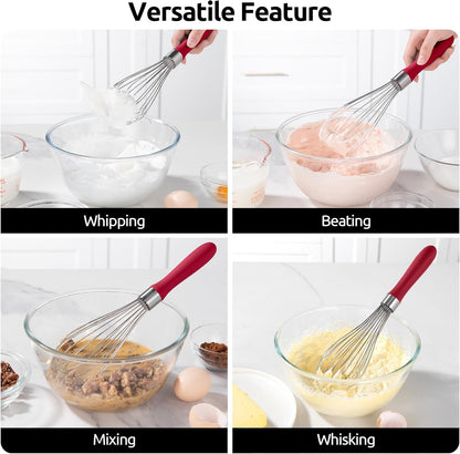 U-Taste 7" Mini Whisk for Cooking: 18/8 Stainless Steel Small Metal Kitchen Wisk, Tiny Hand Mixing Tool for Coffee, Egg, Sauce, 6-Wires Compact Head for Baking, Beating in Bowl, Mug, Jar (Set of 2)