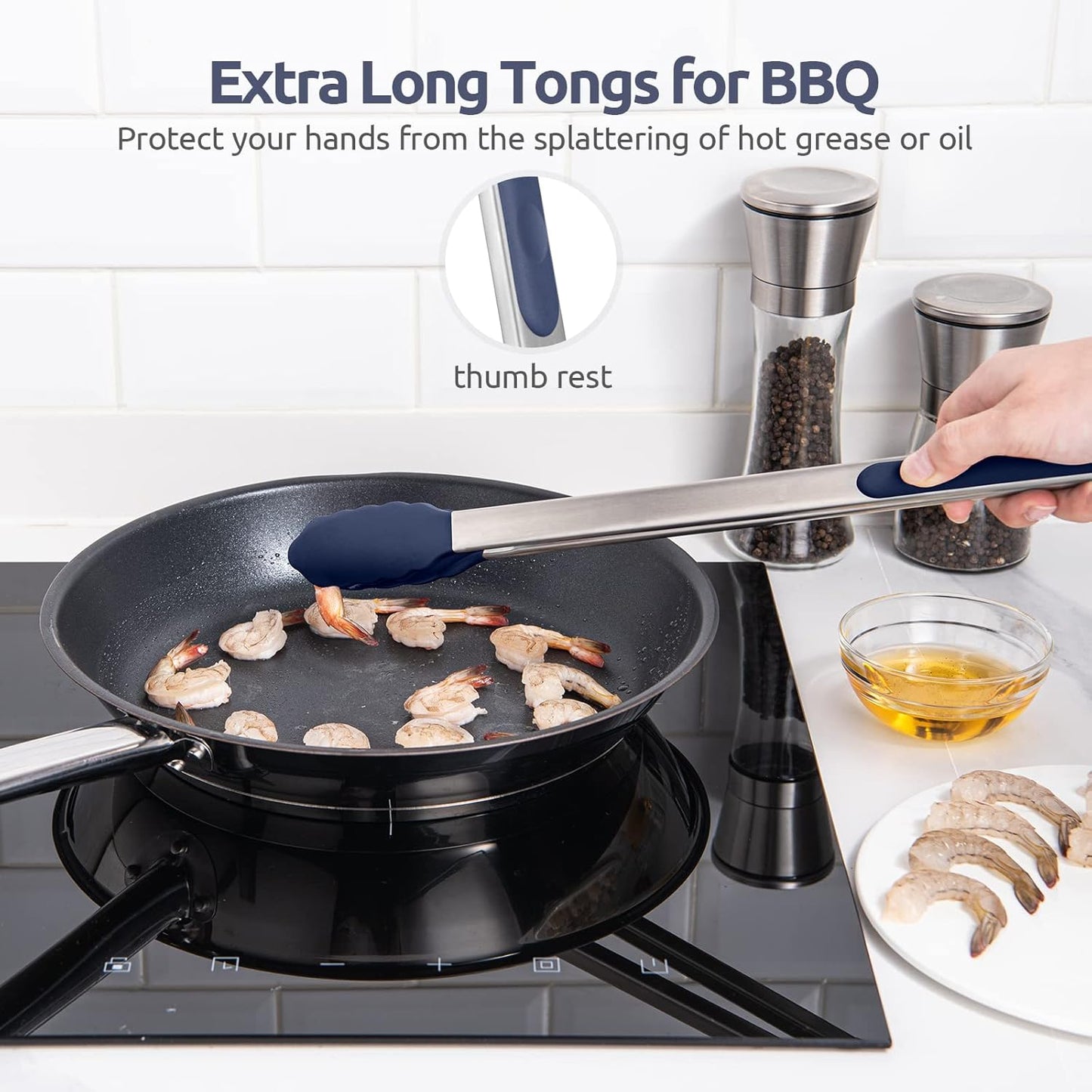 600ºF Heat Resistant Kitchen Tongs: U-Taste 9 inch Silicone Cooking Tong with Firm Sealed Non Stick Rubber Tips & Silicon Coated 18/8 Stainless Steel Handle & Smooth Locking for Serving Salad (Black)