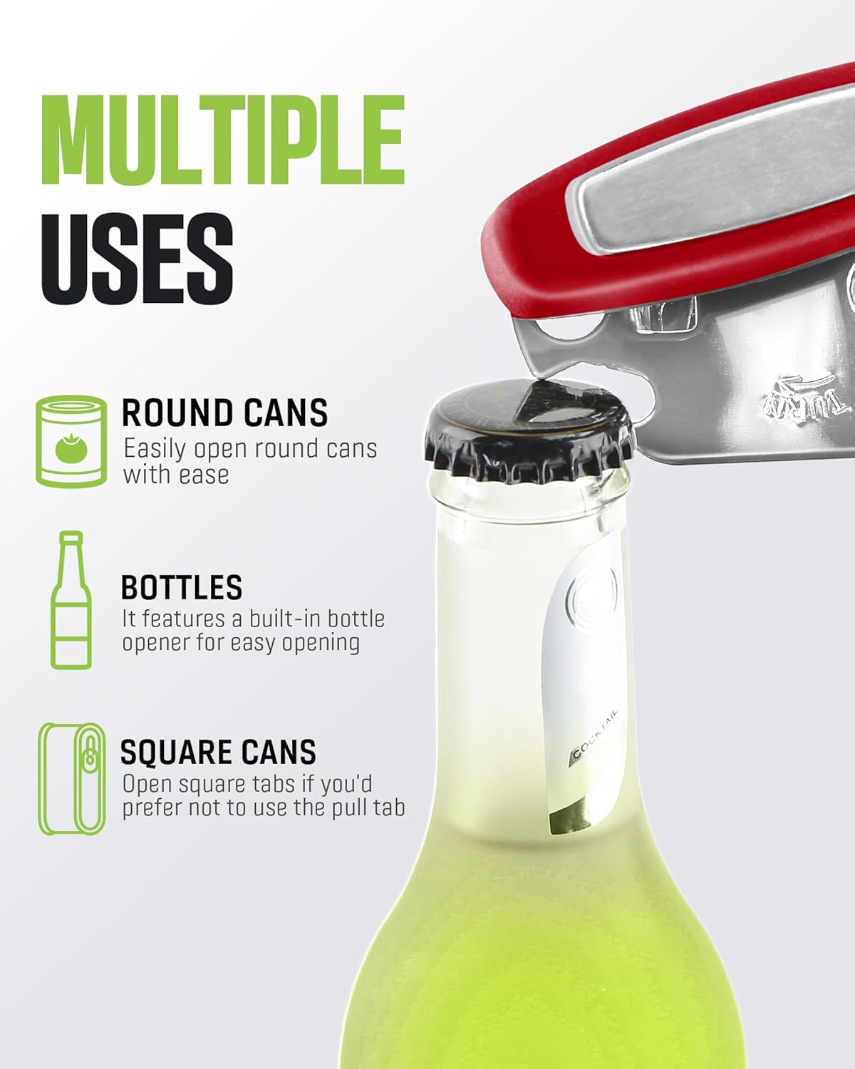Multifunctional Can Opener Manual, Durable Heavy Duty Handheld Strong Can Opener with Smooth Cutting Edge, Friendly Kitchen Essentials Tool for Seniors, Camping and Bottle Opening-Black