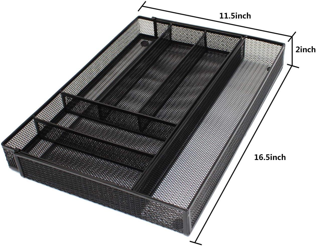 JANE EYRE Utensil Drawer Organizer - Expandable Cutlery Tray, Silverware/Flatware Storage Divider for Kitchen, Mesh Designing with Non-slip Rubber Feet (Silver)