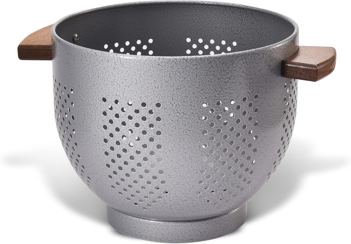 Metal Colander with Wood Handle and Stable Base, 5.5 Quart Powder Coated Steel Kitchen Strainer Basket for Draining Pasta, Vegetable and fruit,Cream