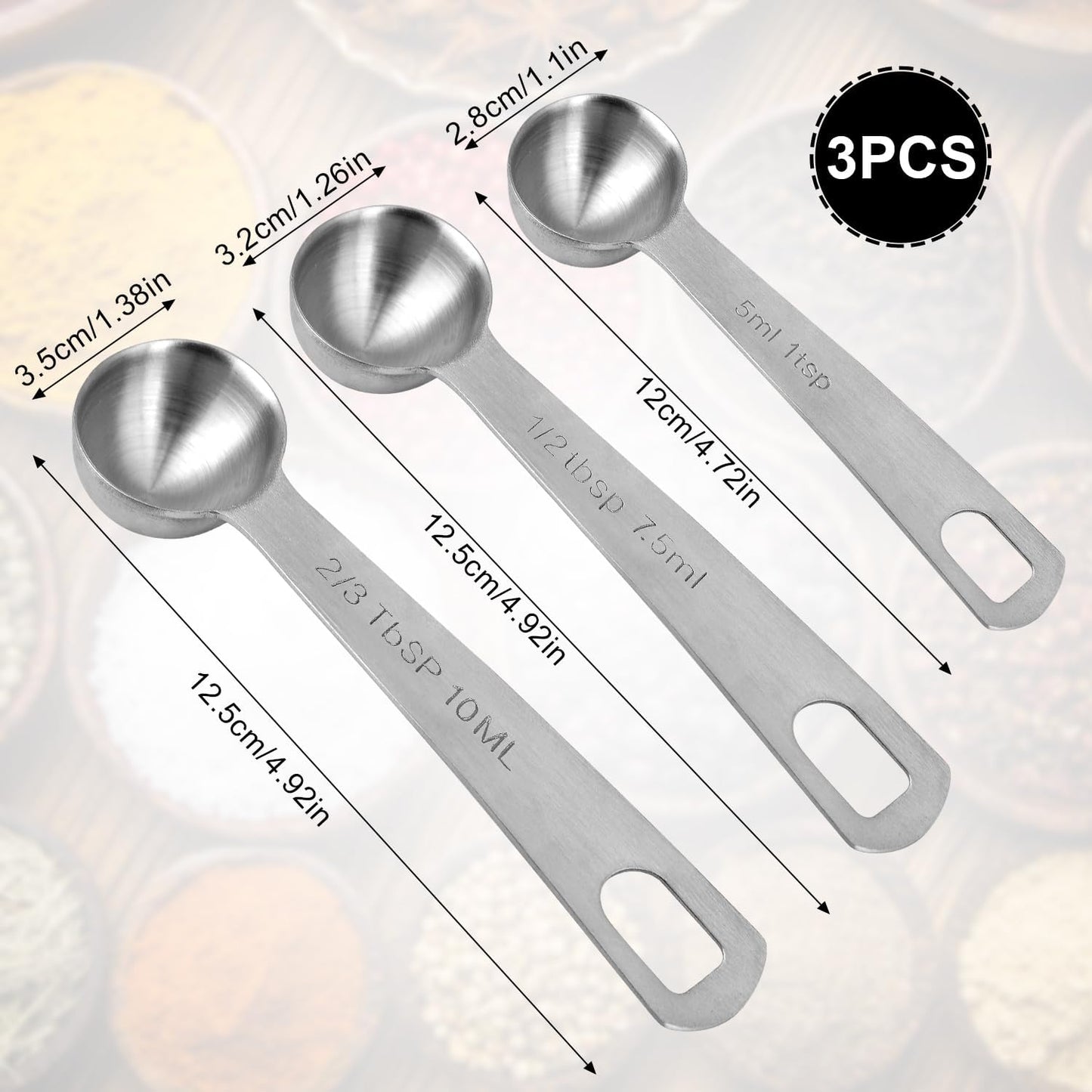 3pcs Measuring Spoon, Stainless Steel Table Spoons Measuring Spoons 1 Tsp Scoop Teaspoon 1/3 Tablespoon 5 ML | 5 CC Metal Spoon Short Handle for Kitchen Tea Soup Ingredients (Short)