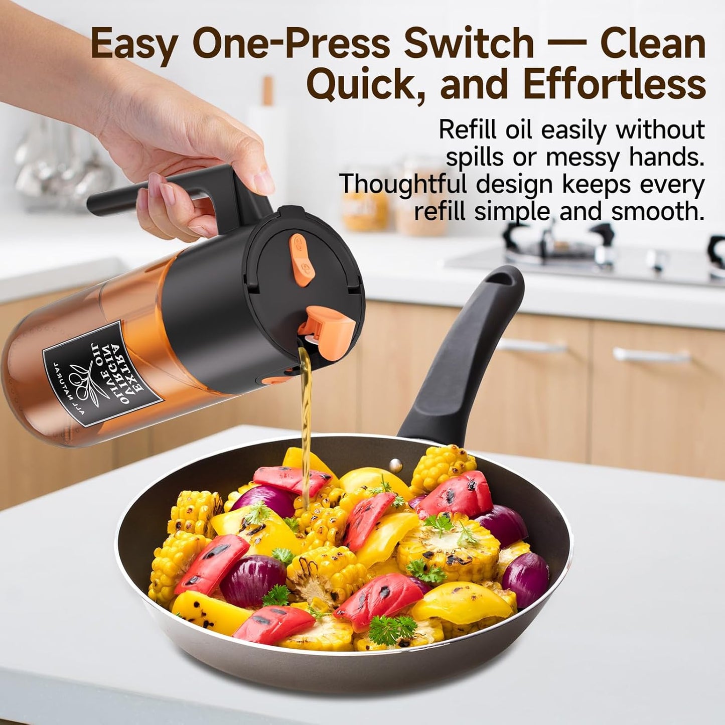 500ml Green Olive Oil Sprayer, Dark-Tinted Glass Spray Bottle for Salad, Air Fryer Vegetables, Controlled Oil Use, Refillable 2-in-1 Dispenser