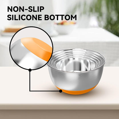 KITEISCAT Stainless Steel Mixing Bowls with Lids – Set of 5 Large Nesting Metal Bowls for Kitchen, Baking, Cooking, Food Prep & Storage, Non-Slip Base, Dishwasher Safe,Khaki