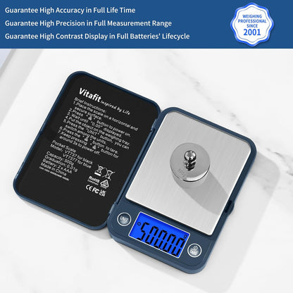 Vitafit 500g Digital Pocket Scale,High Accuracy Assured by Scale Professional Factory Since 2001, Gram Scale 0.01g for Multifunction: Lab,Food, Kitchen,Coffee,Jewelry; Black