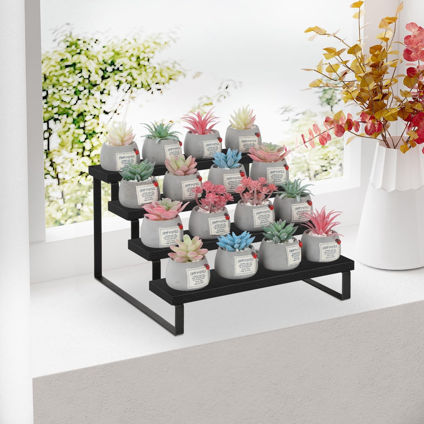 YINMIT Wooden Display Riser Stand, Tiered Perfume and Cologne Organizer Stand, 4 Tier Spice Rack Organizer, Rustic Display Shelf for Candles (4 Tier)