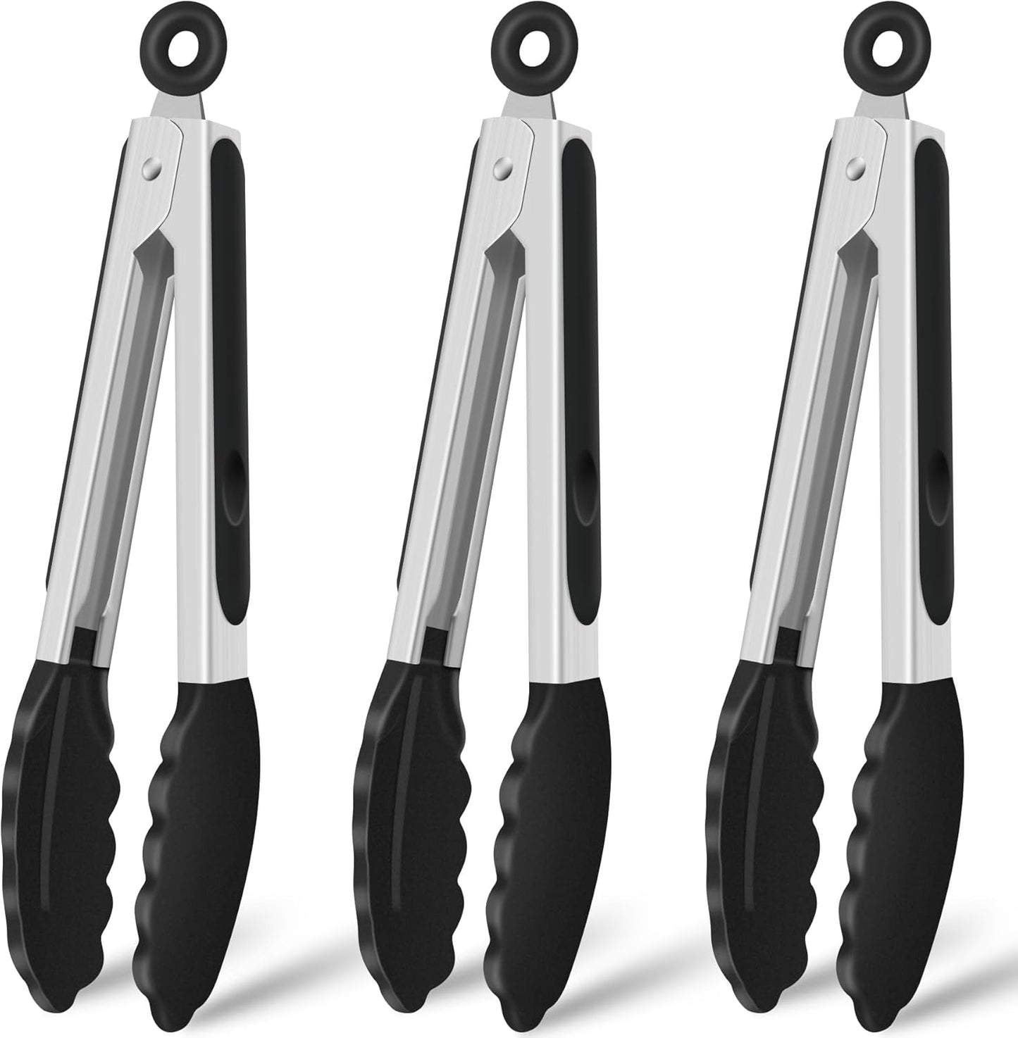 Hotec Silicone Kitchen Tongs for Cooking 9-Inch Serving Tongs with Silicone Tips, Set of 3 (Gradient Blue)