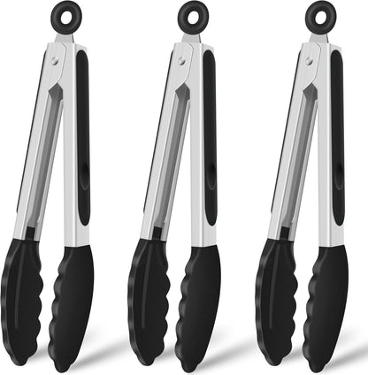 Hotec Silicone Kitchen Tongs for Cooking 9-Inch Serving Tongs with Silicone Tips, Set of 3 (Gradient Blue)