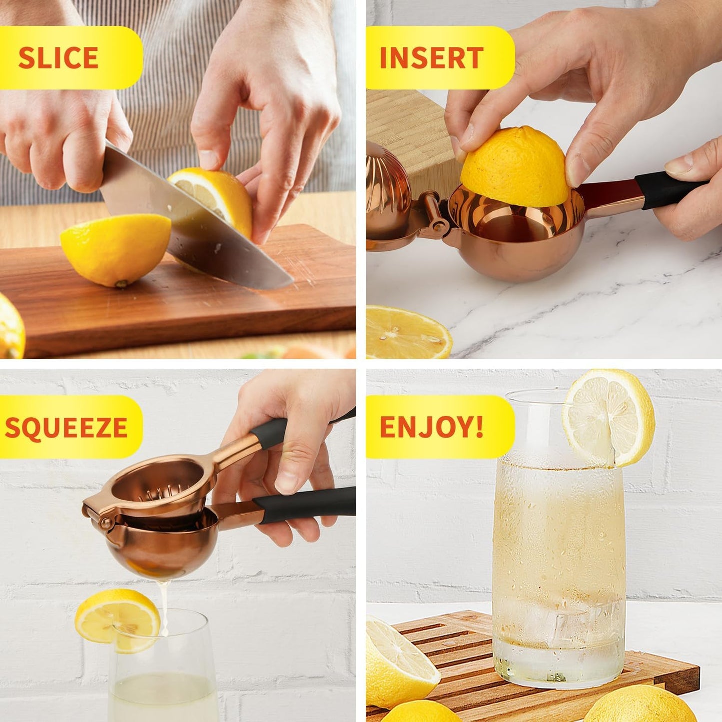 SHIKORI Lemon Squeezer, Large Heavy Duty Handhelp Juicer for Lemon, Stainless Steel Hand Press Citrus Juicer, Lime Squeezer Bar Tool, Manual Citrus Press (Rose Gold)